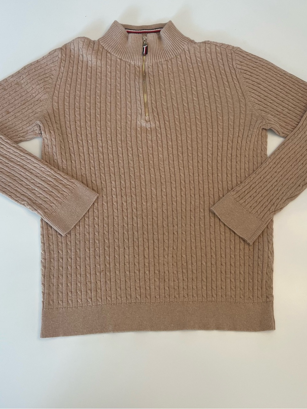 Tommy Hilfiger women's Tan Cable-Knit Half-Zip Sweater